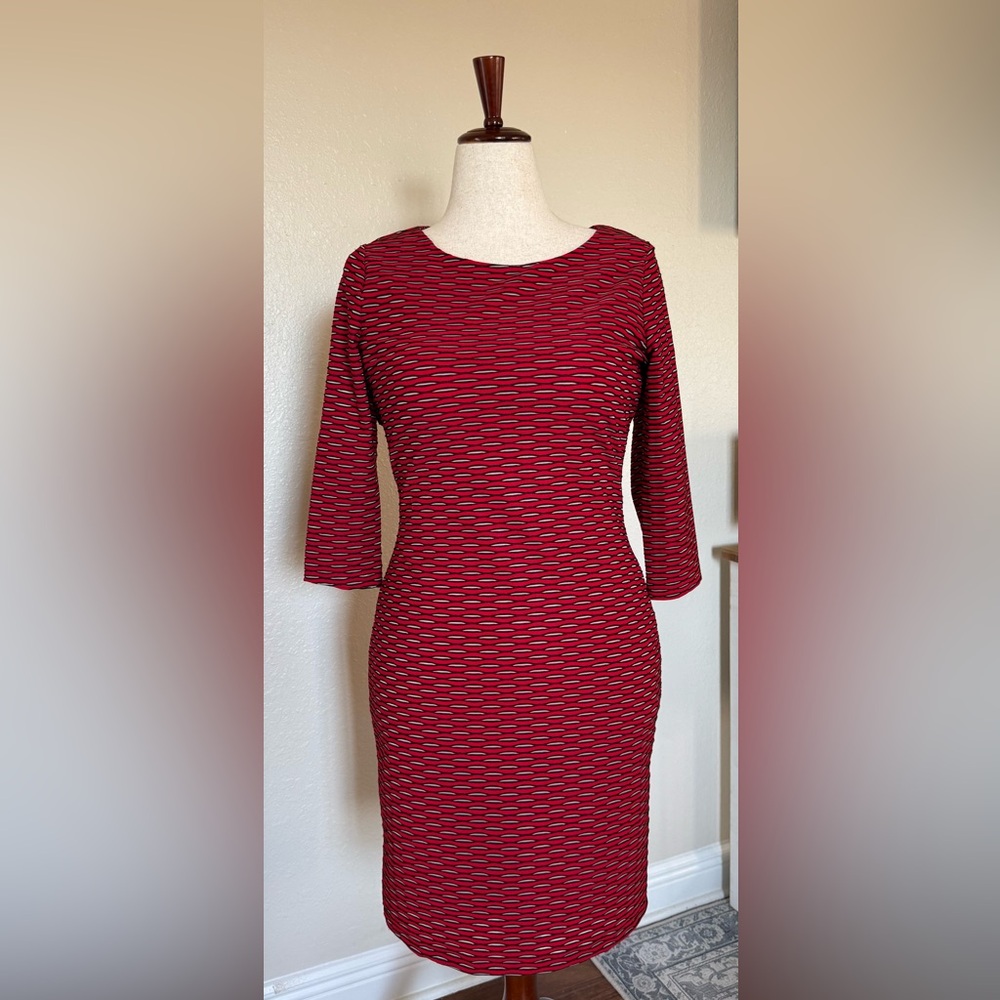 Calvin Klein Red Patterned Long Sleeve Dress